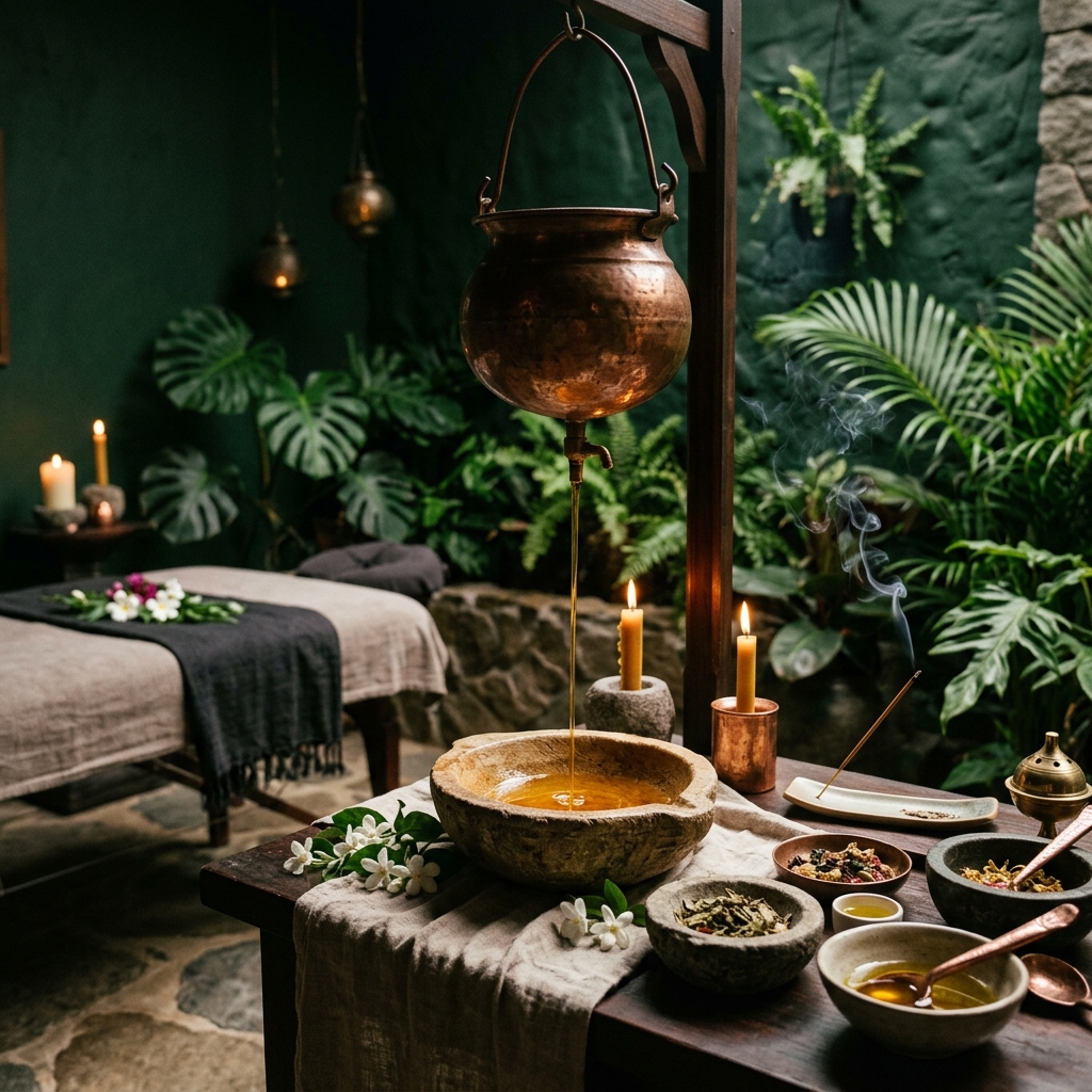 Shirodhara — warm oil healing therapy at Sri Virutcham Hospital